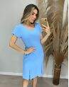 Vestido Alfaiataria Decote V Liso Azul Céu - 06260